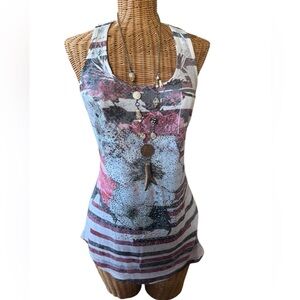 S-12, S-Twelve Y2K Multicolor Jeweled Race Back Tank Top Sz. Med NWOT